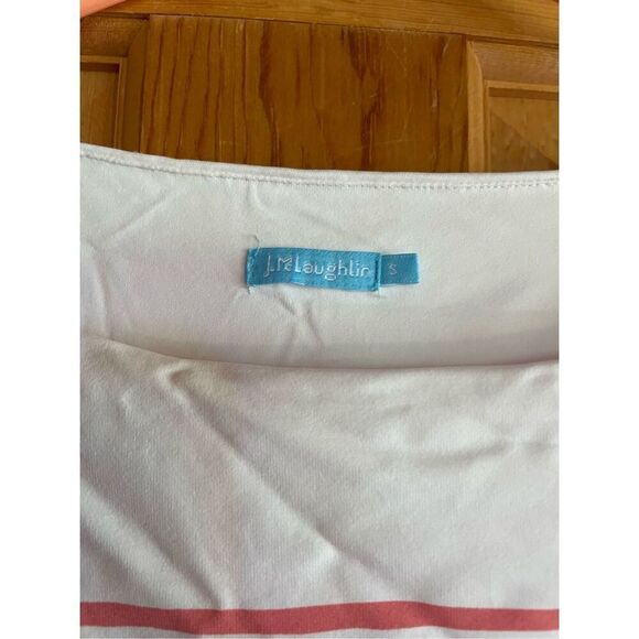 J. McLaughlin White and Pink Sheath Dress 3/4 Sleeve Bateau Neckline - Picture 2 of 3